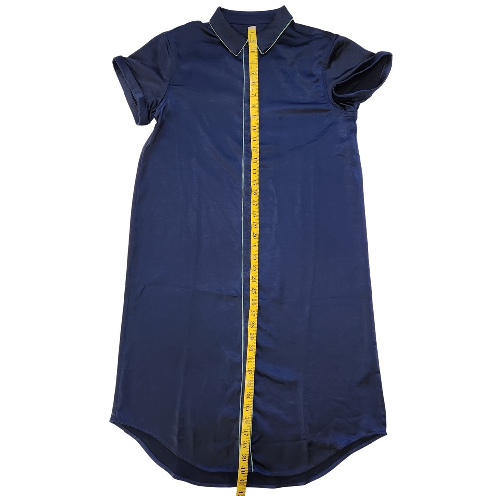 Wildfang NWOT Empower Satin Shirt Dress XS Navy Blue Short Sleeve Midi WD8211‎ - Picture 5 of 7